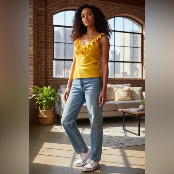Ralph Lauren Tops - Ralph Lauren Jeans Company Womens Yellow Ruffle Tank Top Size XL. ☑️